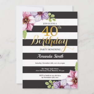 Einladung zum 40. Geburtstag Frauen. Floral Gold S