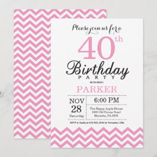 Einladung zum 40. Geburtstag Pink Chevron