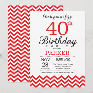 Einladung zum 40. Geburtstag Rot Chevron