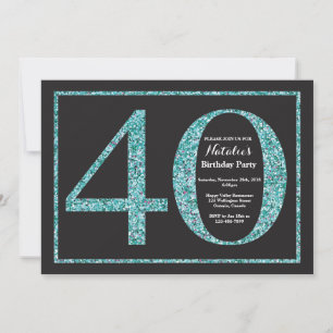 Einladung zum 40. Geburtstag Teal Glitter Kreideta