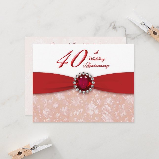 Einladung zum 40. Hochzeitstag in Damask (Vorderseite/Rückseite Beispiel)