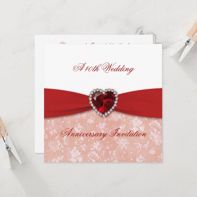 Einladung zum 40. Hochzeitstag in Damask (Vorderseite/Rückseite Beispiel)