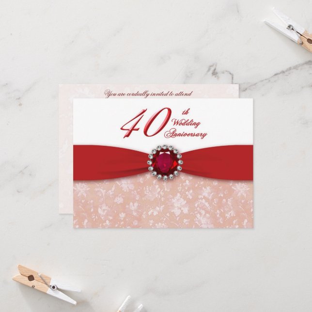 Einladung zum 40. Hochzeitstag in Damask (Vorderseite/Rückseite Beispiel)