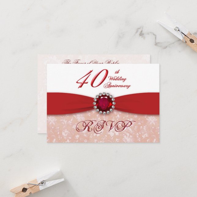 Einladung zum 40. Hochzeitstag in Damask (Vorderseite/Rückseite Beispiel)