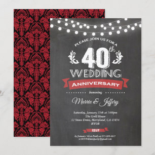 Einladung zum 40. Hochzeitstag. Rubinrot