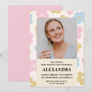 Einladung zum 41. Geburtstag mit rosa Retro-Foto-B