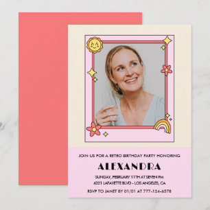 Einladung zum 45. Geburtstag Retro Groovy Pink Flo
