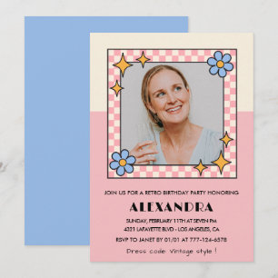 Einladung zum 45. Geburtstag Retro Groovy Pink Flo