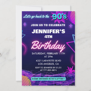 Einladung zum 4. Geburtstag 90er Thema Retro