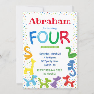 Einladung zum 4. Geburtstag von Tierballons