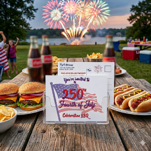 Einladung zum 4. Juli BBQ mit patriotischer Schrif Postkarte