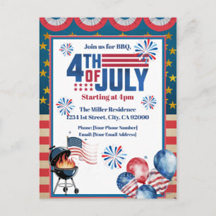 Einladung zum 4. Juli BBQ, Party in den USA Einlad Postkarte