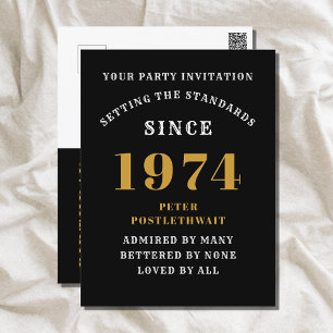 Einladung zum 50. Geburtstag 1974 Schwarz Gold Postkarte
