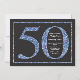 Einladung zum 50. Geburtstag Blue Glitter Kreideta