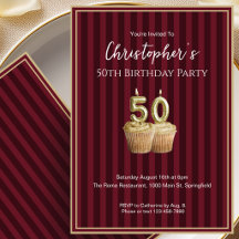 Einladung zum 50. Geburtstag für ihn Burgund Gold