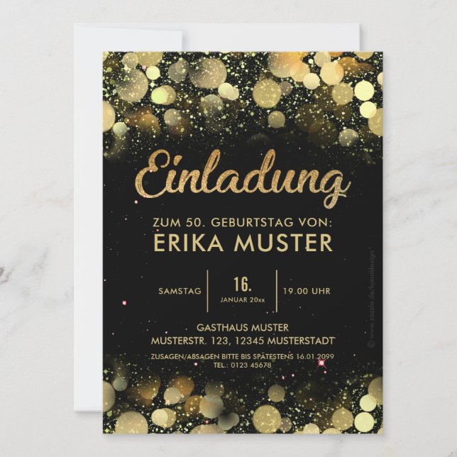 Einladung zum 50. Geburtstag "Goldene Schrift" (Vorderseite)