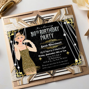 Einladung zum 50. Geburtstag im Stil von Gatsby Fl