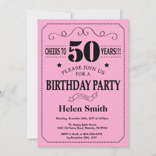 Einladung zum 50. Geburtstag in Schwarz und Pink