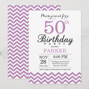 Einladung zum 50. Geburtstag Lila Chevron