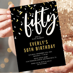 Einladung zum 50. Geburtstag mit schwarzem Gold Ko