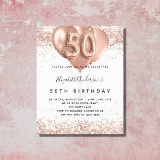 Einladung zum 50. Geburtstag Rose Goldballons