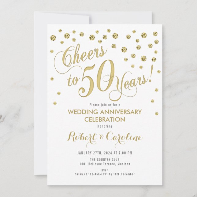 Einladung zum 50. Hochzeitstag - Gold & Weiß (Vorderseite)