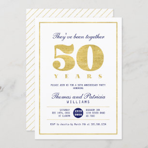 Einladung zum 50. Hochzeitstag in Gold und Navy