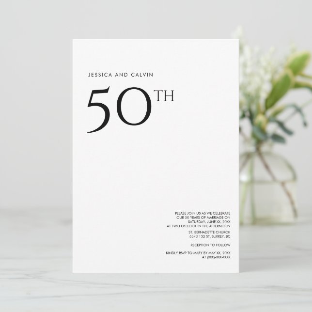 Einladung zum 50. Hochzeitstag Minimalistisch (Stehend Vorderseite)