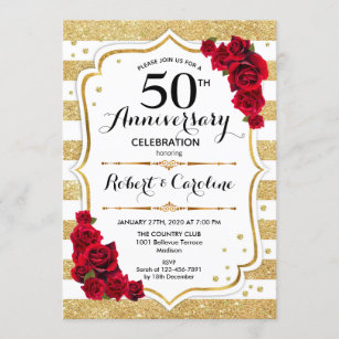 Einladung zum 50. Jahrestag - Goldweiße Rote Rosen