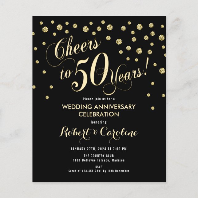 Einladung zum 50-jährigen Jubiläum - Black & Gol Flyer (Vorne)