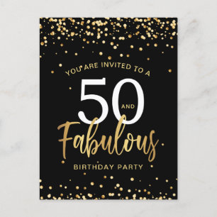Einladung zum 50. und fabelhaften Black & Gold Geb Postkarte