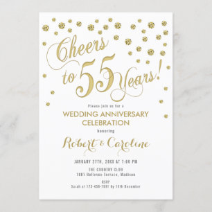 Einladung zum 55. Hochzeitstag - Gold & Weiß
