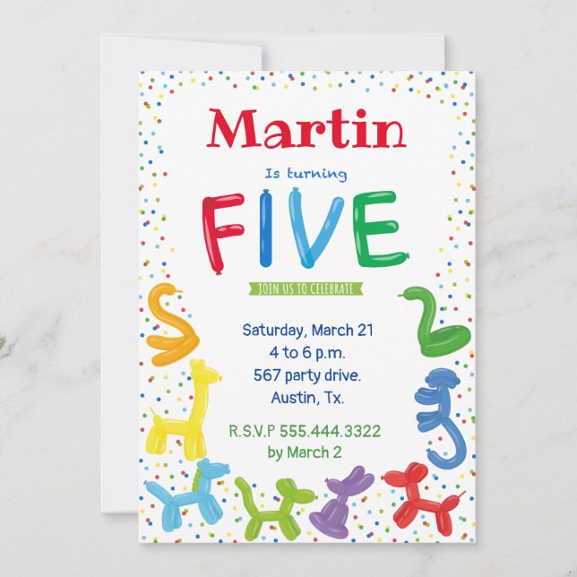 Einladung zum 5. Geburtstag (Vorderseite)