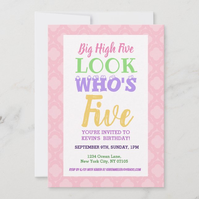 Einladung zum 5. Geburtstag (Vorderseite)