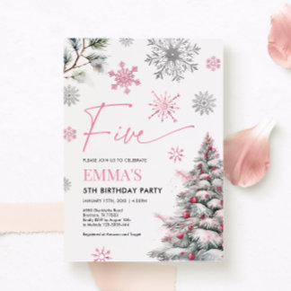 Einladung zum 5. Geburtstag, Winter Pink 5. Geburt