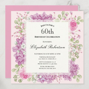 Einladung zum 60. Geburtstag Elegante rosa Blumen