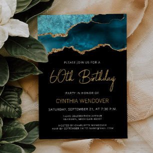 Einladung zum 60. Geburtstag in Teal Blau Gold Ach
