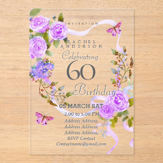 Einladung zum 60. Geburtstag mit violetter Rose