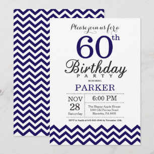 Einladung zum 60. Geburtstag Navy Blau Chevron