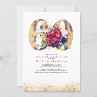Einladung zum 60. Geburtstag - Navy Blue und Burgu