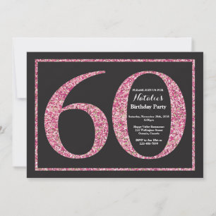 Einladung zum 60. Geburtstag Pink Glitter Kreideta