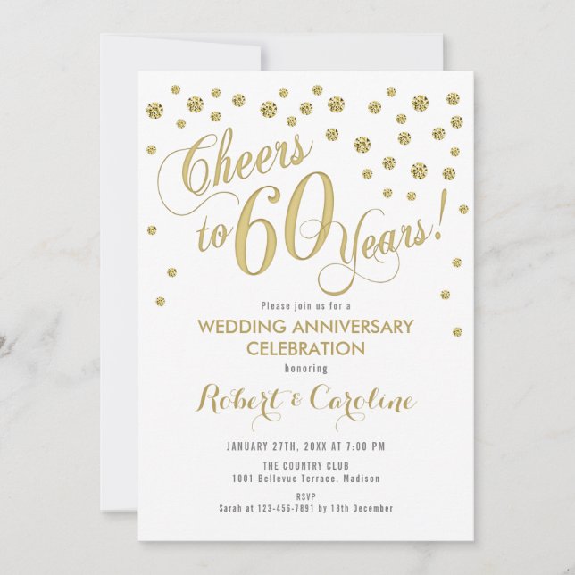 Einladung zum 60. Hochzeitstag - Gold & Weiß (Vorderseite)