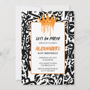 Einladung zum 61. Geburtstag Black Graffiti Männer
