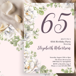 Einladung zum 65. Geburtstag Blush Pink Floral Peo