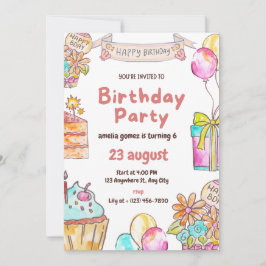 Einladung zum 6. Geburtstag Rosa Wasserfarben für 