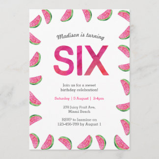 Einladung zum 6. Geburtstag | Rosa Wassermelone