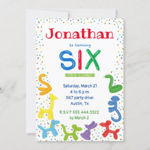 Einladung zum 6. Geburtstag von Tierballons