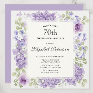 Einladung zum 70. Geburtstag Elegante lila Blumen