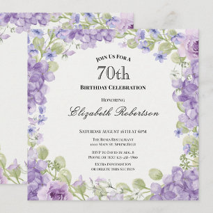 Einladung zum 70. Geburtstag Elegante lila Blüten