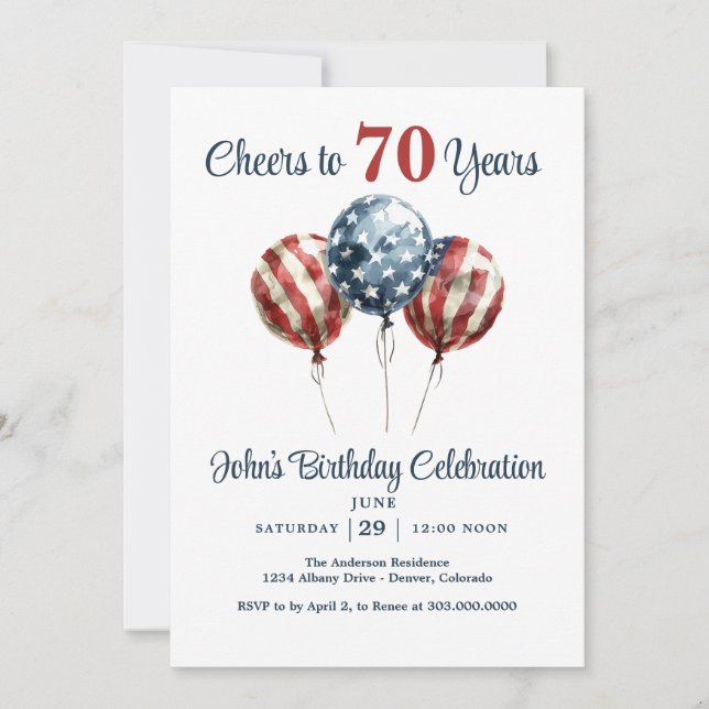 Einladung zum 70. Geburtstag mit Cheers (Vorderseite)